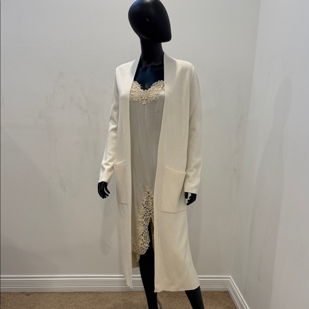 MAJE Long Cardigan Coat Minimalist Carolyn Bessette Style Luxury Knit Size 1